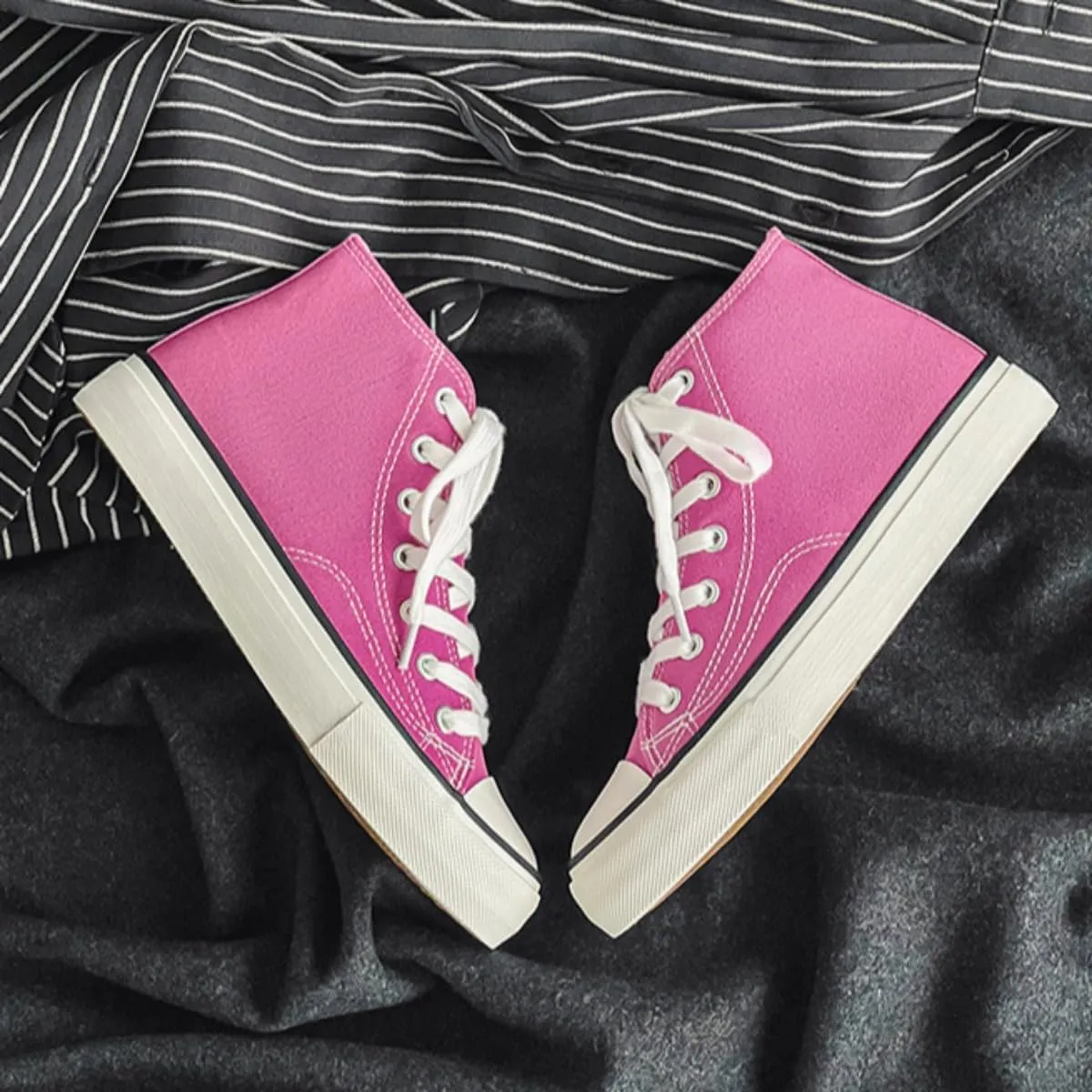 1970s Retro Canvas Sneakers Women High Top Lace-Up Vulcanized Skate Shoes Korean Style Casual Platform Shoes for Teen Girls School Spring Summer
