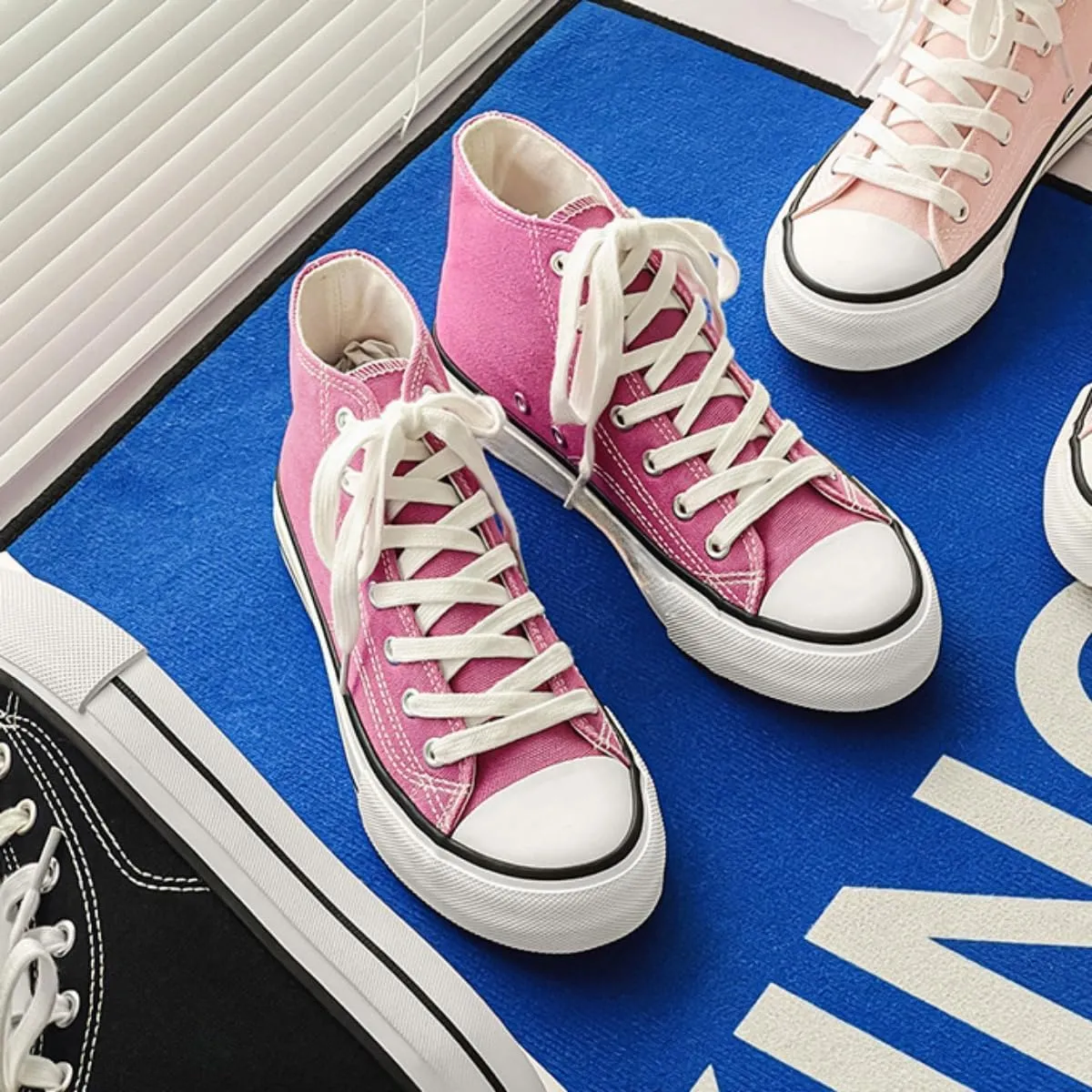 1970s Retro Canvas Sneakers Women High Top Lace-Up Vulcanized Skate Shoes Korean Style Casual Platform Shoes for Teen Girls School Spring Summer