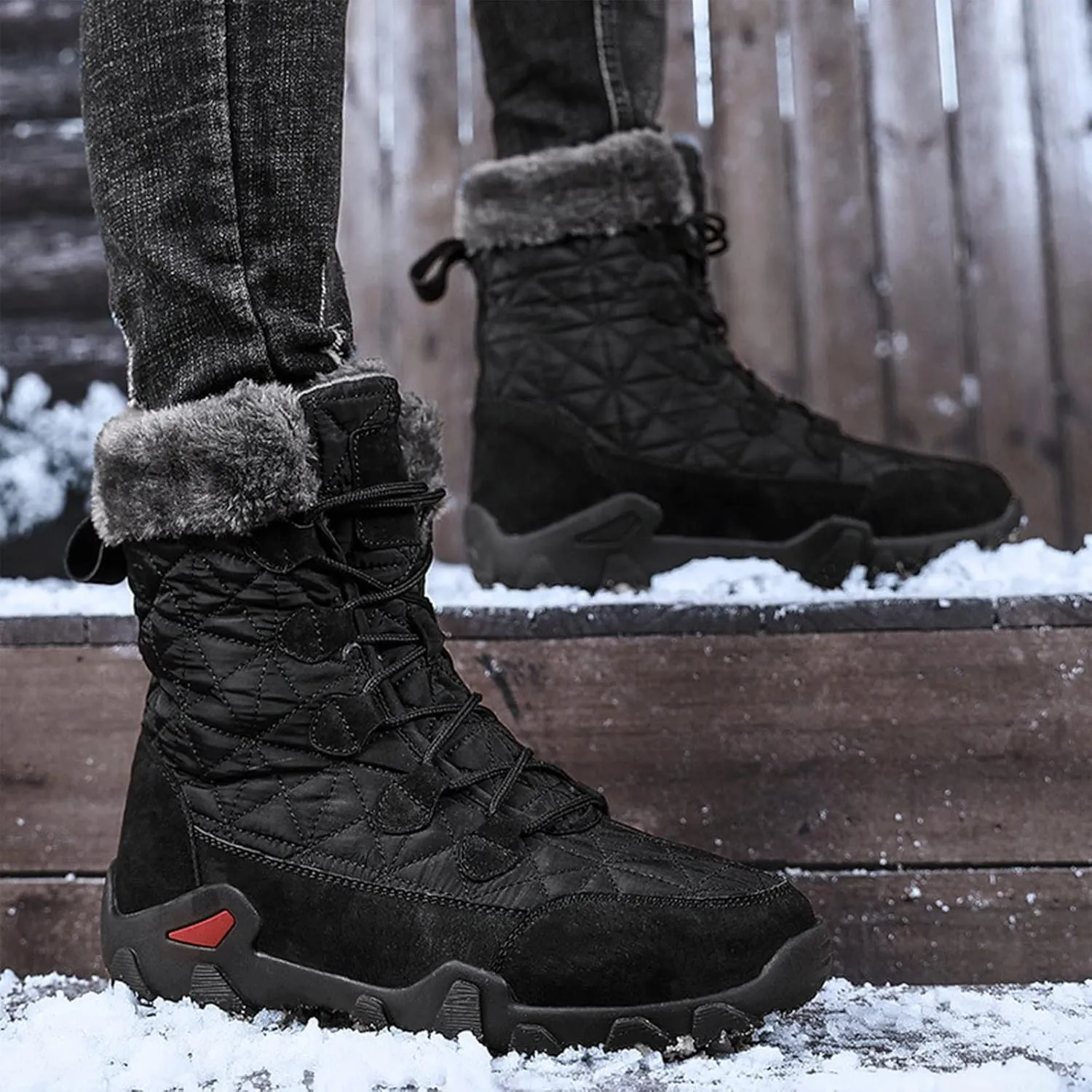 2021 Winter Waterproof High Top Cotton Shoes, Warm Casual Snow Boots Long Hiking Boots, Waterproof Fur Lined Outdoor Hiking Warm Casual Snow Boots