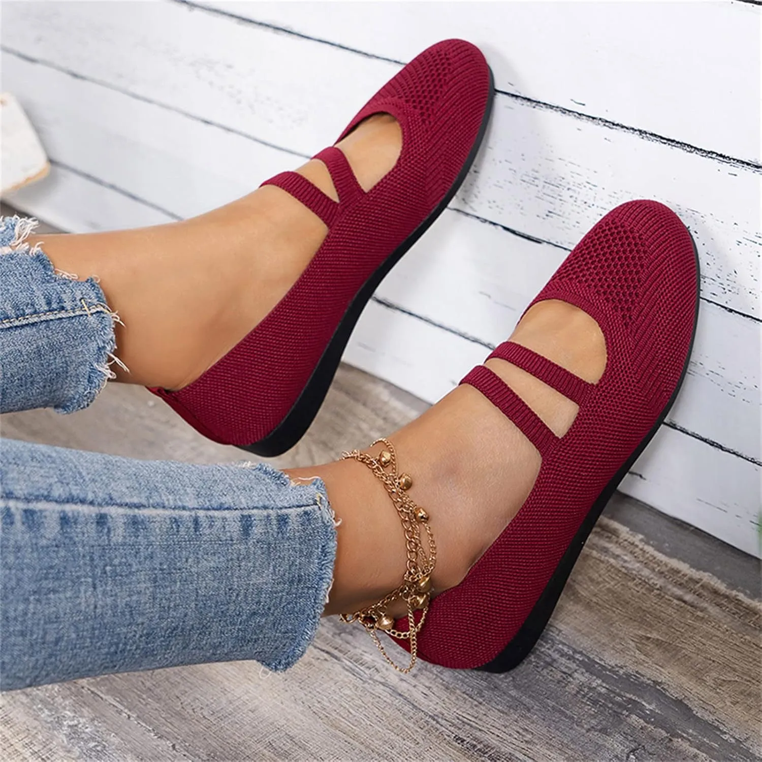 AMDBEL Ballet Flats Shoes for Women Dressy, Women's Embroidery Slip On Flats Round Toe Casual Linen Dress Ballerina Shoes