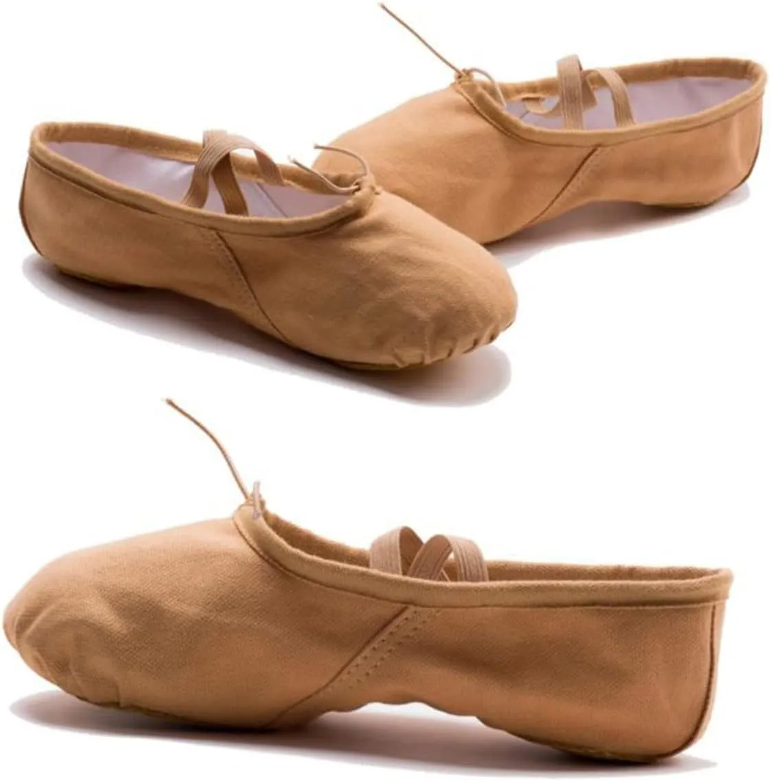 Amosfun 1 Pair Princess Ballet Shoes Ballet Dancer Shoes Girls Ballet Flats Ballet Shoes Slippers Flats Canvas Dance Shoes Ballet Practice Shoes Sole Ballet Shoe Yoga Shoes Soles Aldult Light Brown