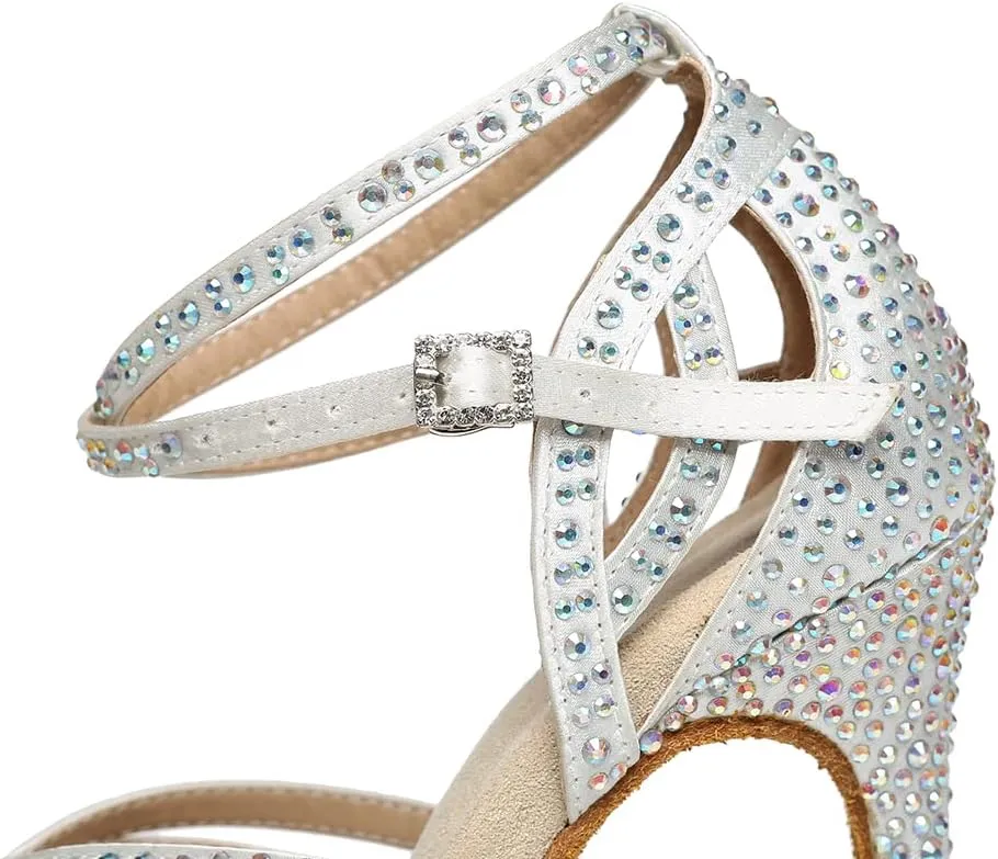 AOQUNFS Rhinestones Ballroom Dance Shoes Women Latin Salsa Practice Performance Dance Shoes,Model L440
