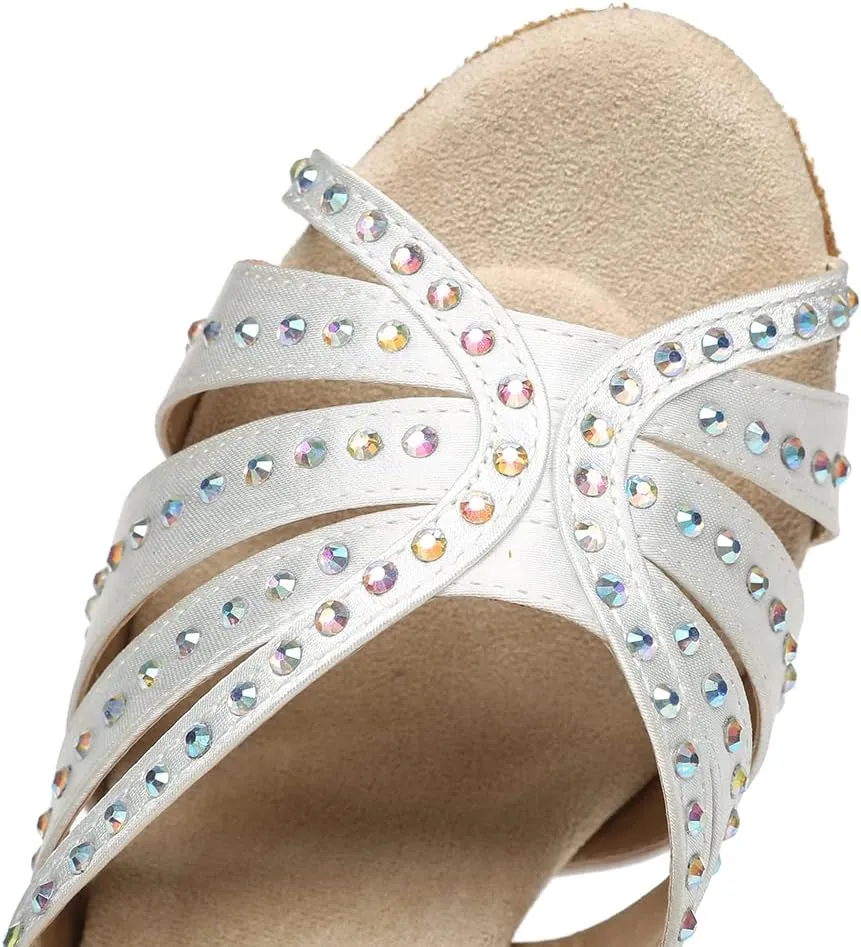 AOQUNFS Rhinestones Ballroom Dance Shoes Women Latin Salsa Practice Performance Dance Shoes,Model L440