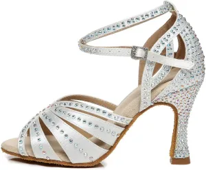 AOQUNFS Rhinestones Ballroom Dance Shoes Women Latin Salsa Practice Performance Dance Shoes,Model L440