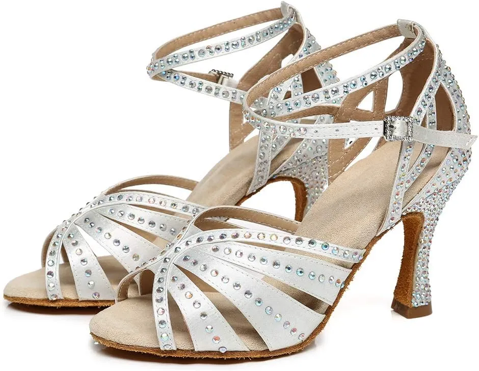 AOQUNFS Rhinestones Ballroom Dance Shoes Women Latin Salsa Practice Performance Dance Shoes,Model L440