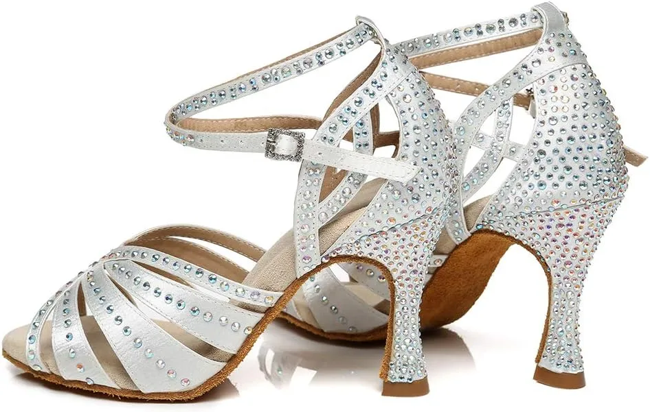 AOQUNFS Rhinestones Ballroom Dance Shoes Women Latin Salsa Practice Performance Dance Shoes,Model L440