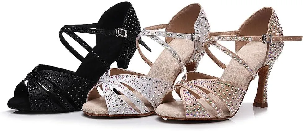AOQUNFS Women Latin Dance Shoes Rhinestones Ballroom Salsa Professional Dancing Shoes,Model Z028