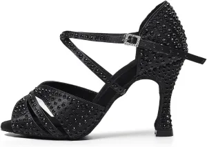 AOQUNFS Women Latin Dance Shoes Rhinestones Ballroom Salsa Professional Dancing Shoes,Model Z028