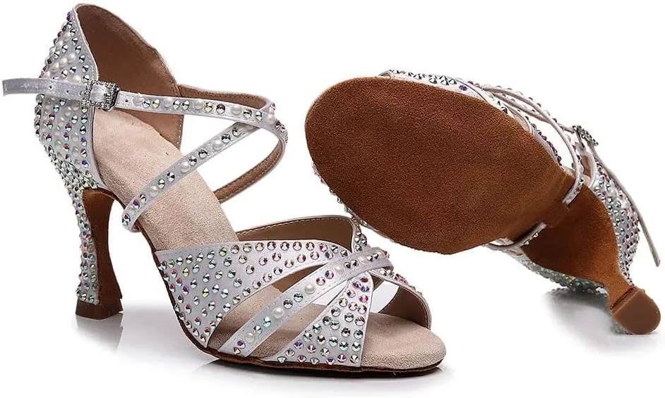 AOQUNFS Women Latin Dance Shoes Rhinestones Ballroom Salsa Professional Dancing Shoes,Model Z028
