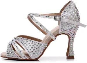 AOQUNFS Women Latin Dance Shoes Rhinestones Ballroom Salsa Professional Dancing Shoes,Model Z028