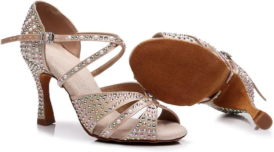 AOQUNFS Women Latin Dance Shoes Rhinestones Ballroom Salsa Professional Dancing Shoes,Model Z028