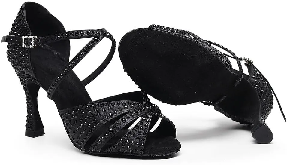 AOQUNFS Women Latin Dance Shoes Rhinestones Ballroom Salsa Professional Dancing Shoes,Model Z028