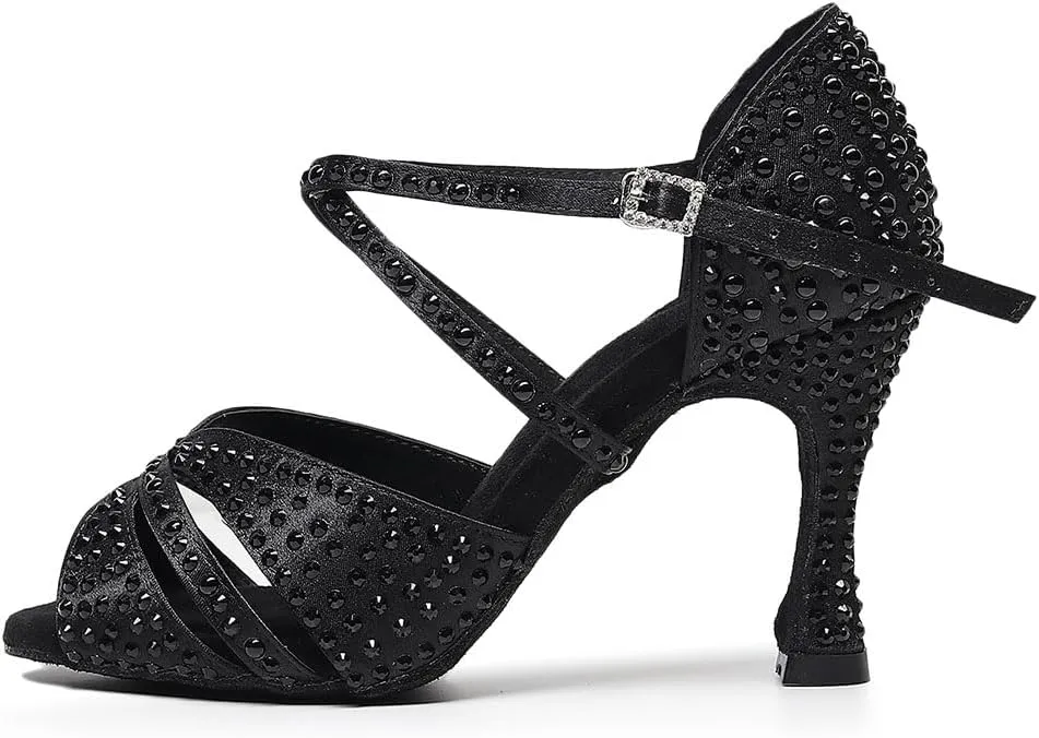 AOQUNFS Women Latin Dance Shoes Rhinestones Ballroom Salsa Professional Dancing Shoes,Model Z028