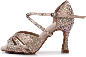 AOQUNFS Women Latin Dance Shoes Rhinestones Ballroom Salsa Professional Dancing Shoes,Model Z028