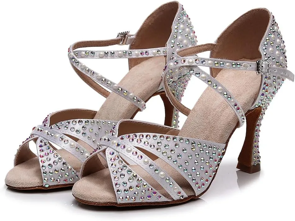 AOQUNFS Women Latin Dance Shoes Rhinestones Ballroom Salsa Professional Dancing Shoes,Model Z028