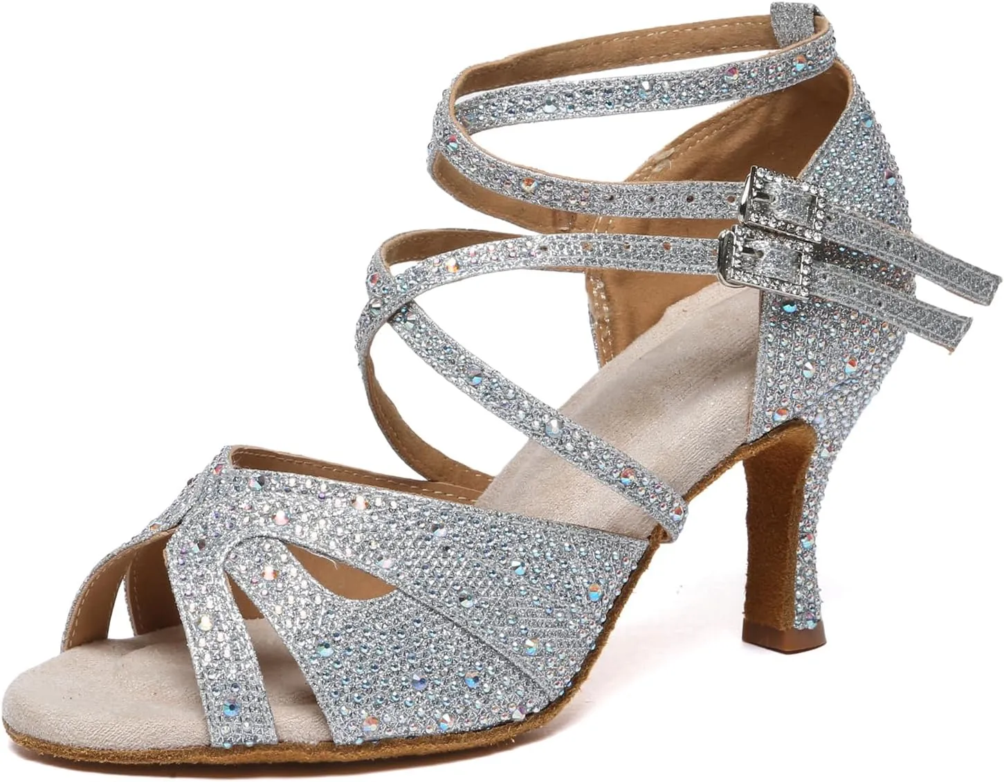 AOQUNFS Women Latin Dance Shoes Rhinestones Salsa Ballroom Practice Performance Dancing Shoes,L602