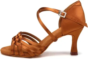 AOQUNFS Women Latin Dance Shoes Satin Ballroom Salsa Practice Performance Dance Shoes,LB-7.5cm