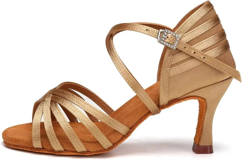 AOQUNFS Women's Latin Dance Shoes Ballroom Salsa Practice Professional Performance Dancing Shoes,2324,Beige,US 7.5