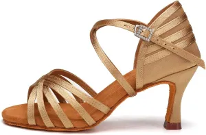 AOQUNFS Women's Latin Dance Shoes Ballroom Salsa Practice Professional Performance Dancing Shoes,2324,Beige,US 7.5
