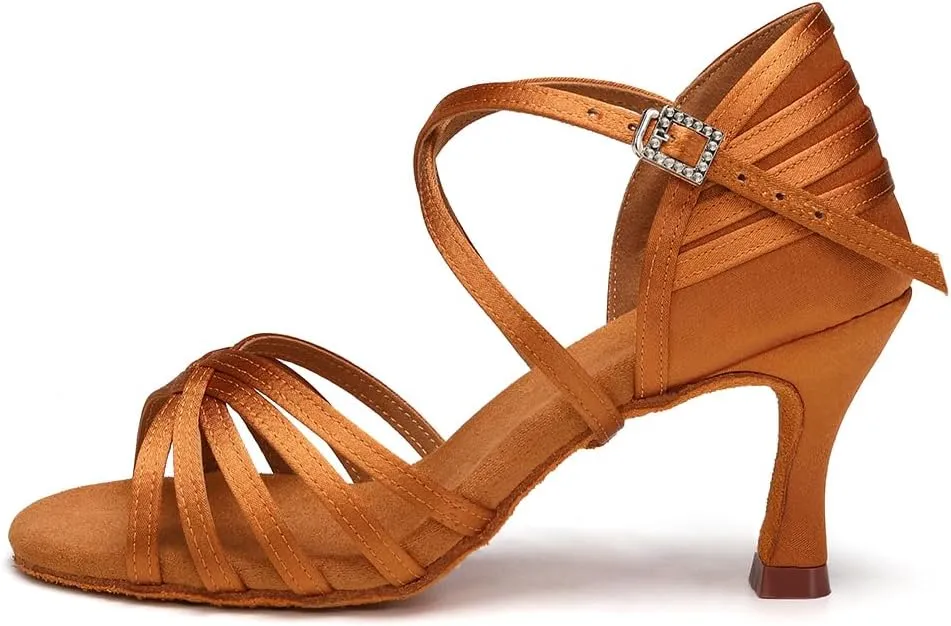AOQUNFS Women's Latin Dance Shoes Ballroom Salsa Practice Professional Performance Dancing Shoes,2324,Brown,US 5.5