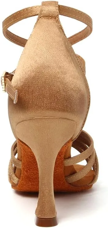 AOQUNFS Women's Latin Dance Shoes Satin Ballroom Salsa Practice Performance Dance Shoes,GB213