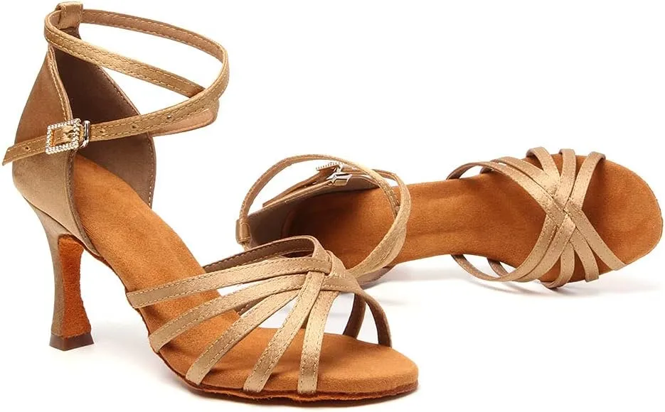 AOQUNFS Women's Latin Dance Shoes Satin Ballroom Salsa Practice Performance Dance Shoes,GB213