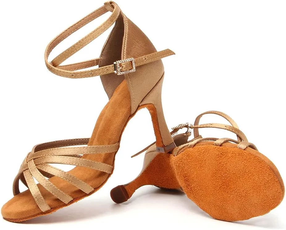 AOQUNFS Women's Latin Dance Shoes Satin Ballroom Salsa Practice Performance Dance Shoes,GB213
