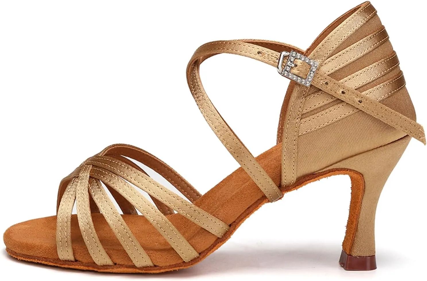 AOQUNFS Women's Latin Dance Shoes Satin Ballroom Salsa Practice Professional Performance Dancing Shoes,2324,Beige,US 5.5