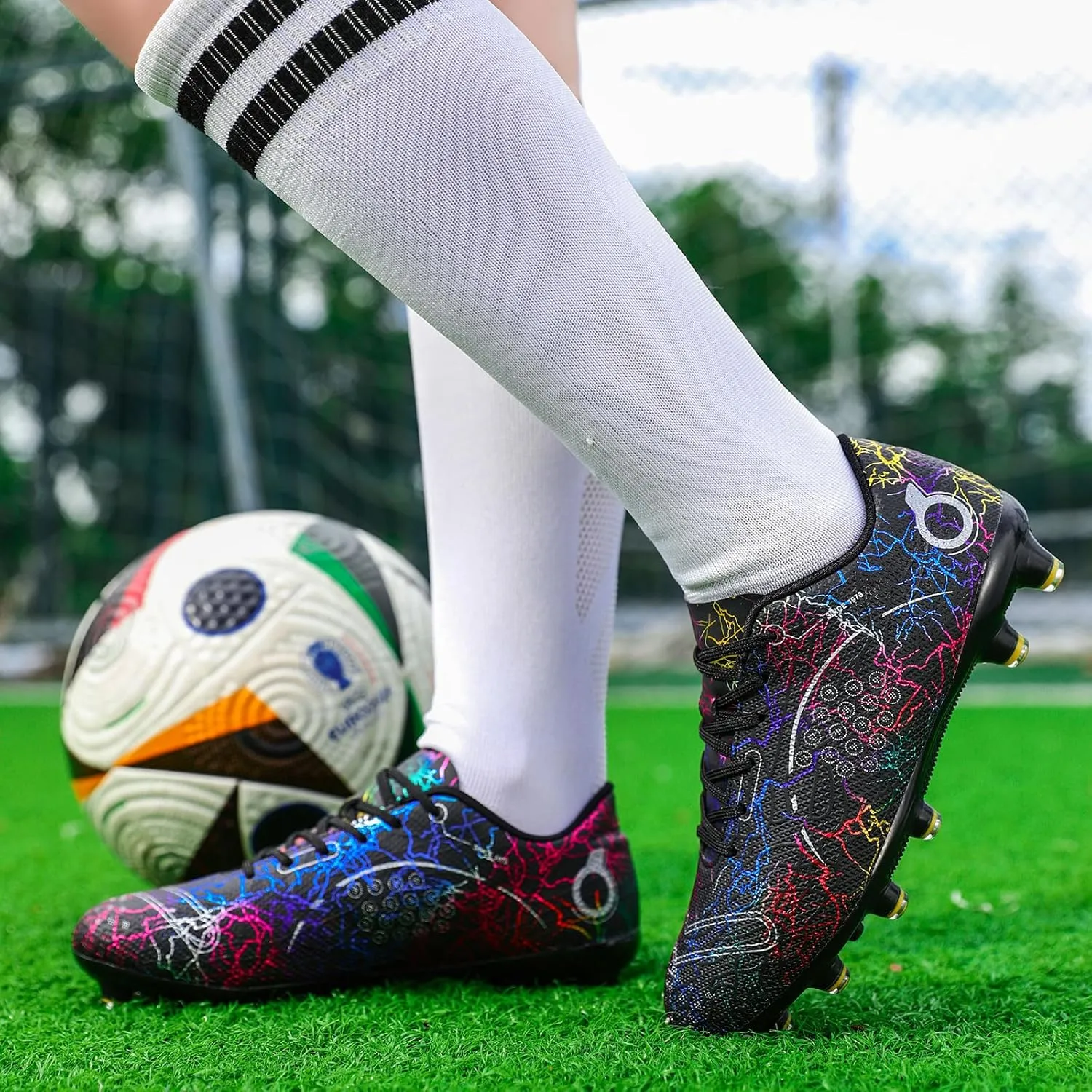 Boys' Soccer Shoes Kids Firm Ground Soccer Cleats Girls Athletic Sneakers Outdoor Turf Football Shoes for Little/Big Kid