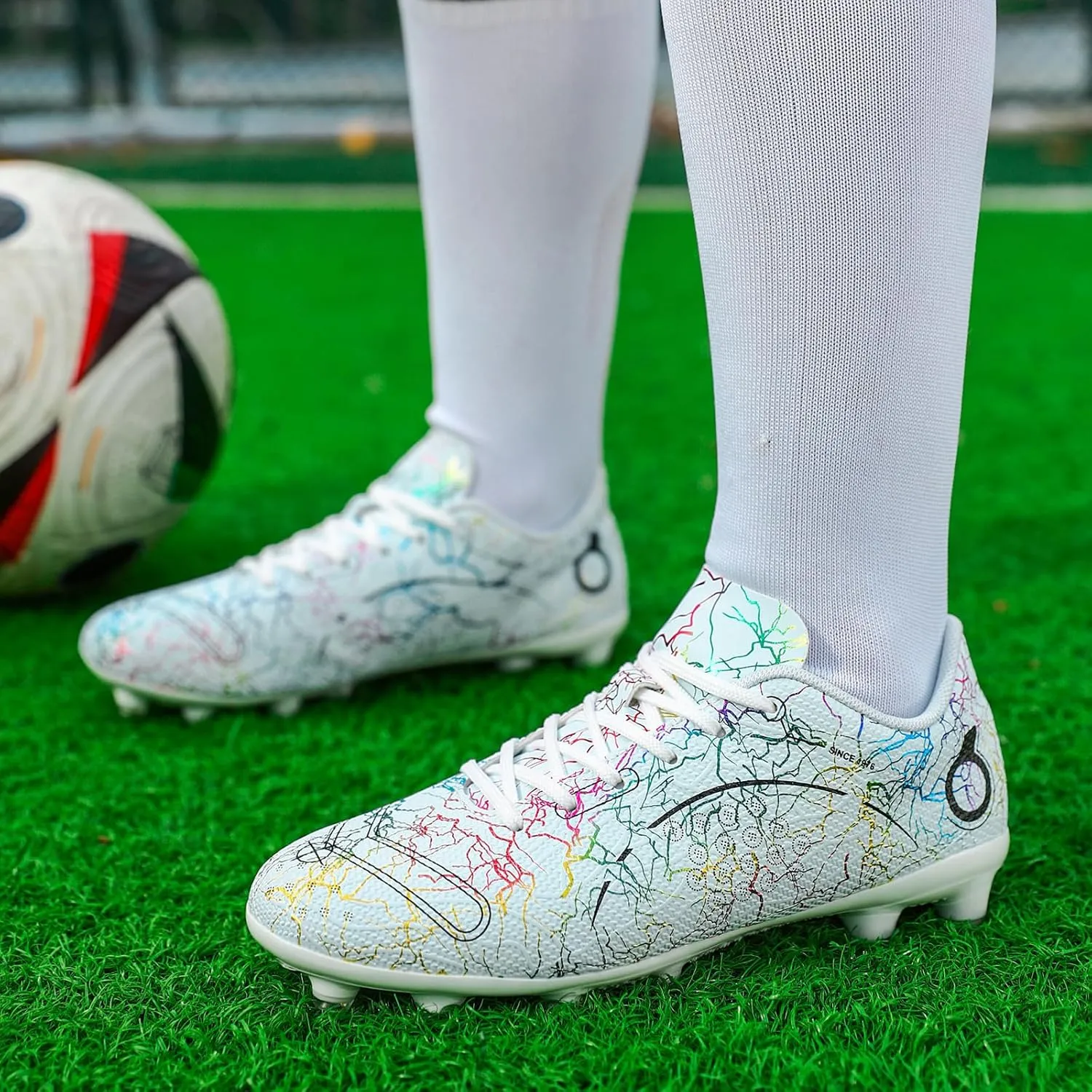 Boys' Soccer Shoes Kids Firm Ground Soccer Cleats Girls Athletic Sneakers Outdoor Turf Football Shoes for Little/Big Kid