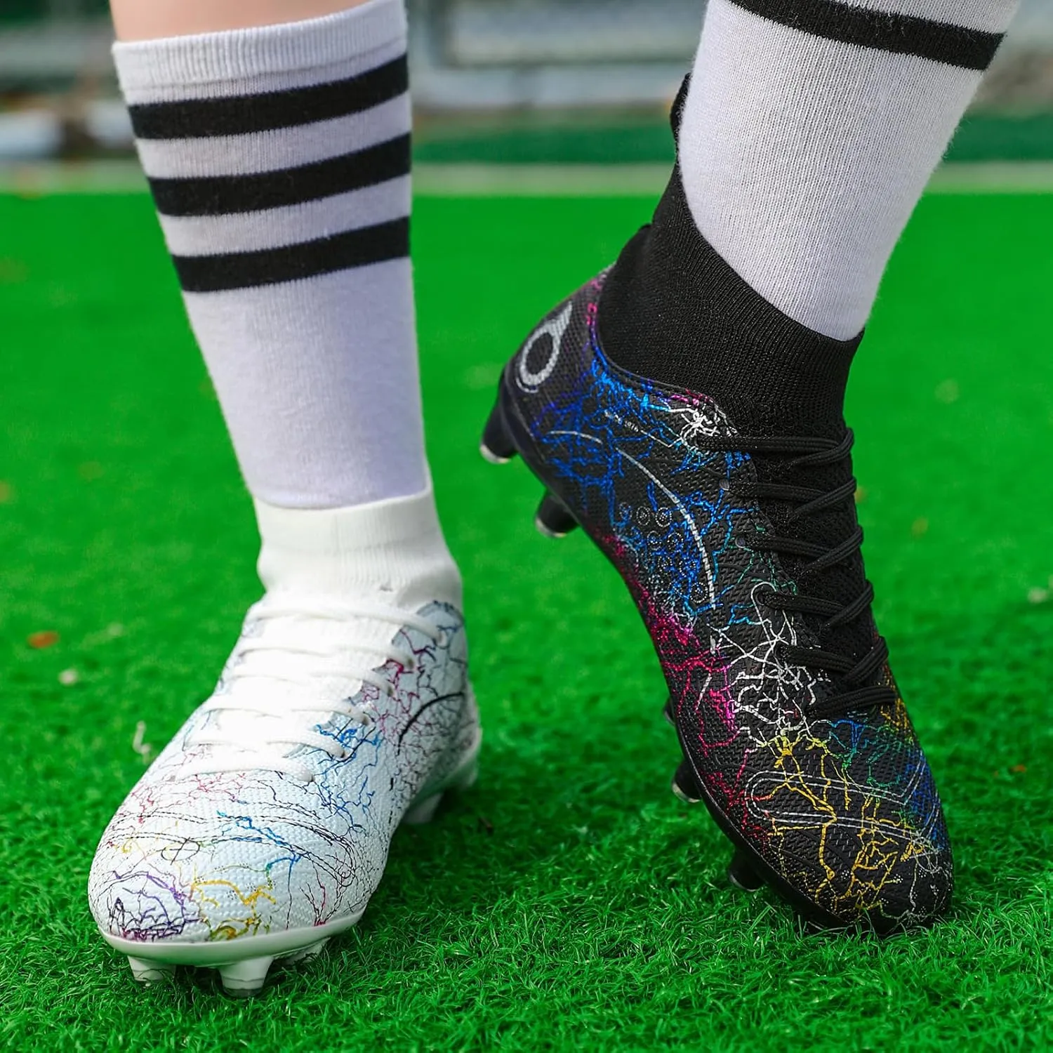 Boys' Soccer Shoes Kids Firm Ground Soccer Cleats Girls Athletic Sneakers Outdoor Turf Football Shoes for Little/Big Kid
