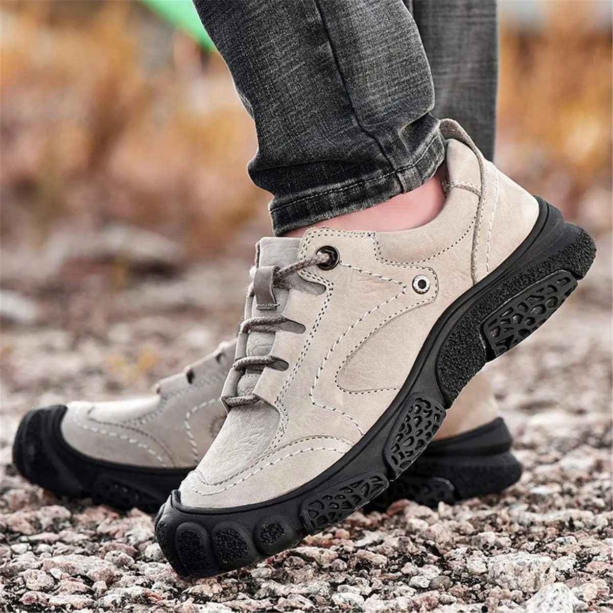ChicWind Men's Hand Stitching Breathable Hiking Shoes Casual Lace-Up Outdoor Trekking Sneakers