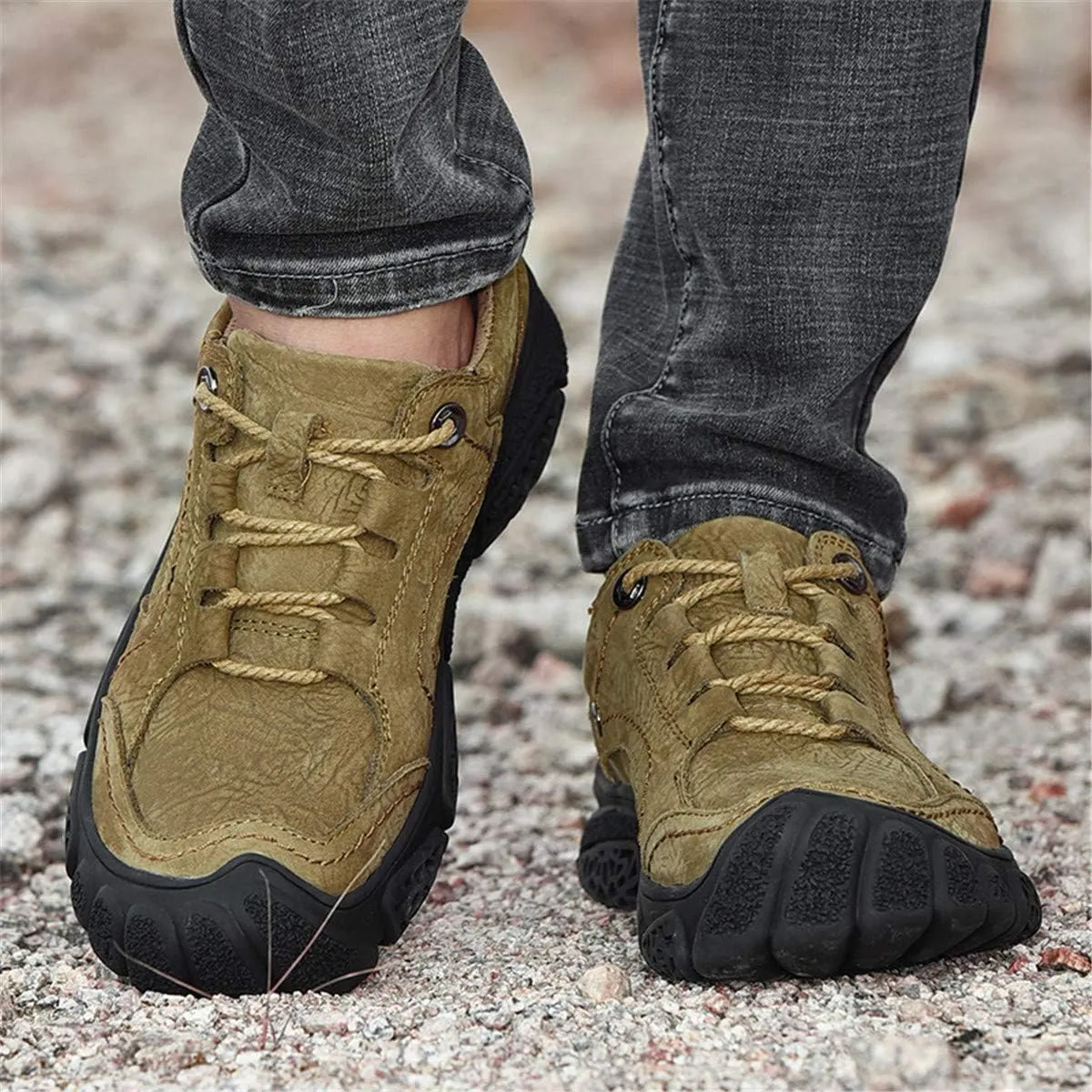 ChicWind Men's Hand Stitching Breathable Hiking Shoes Casual Lace-Up Outdoor Trekking Sneakers