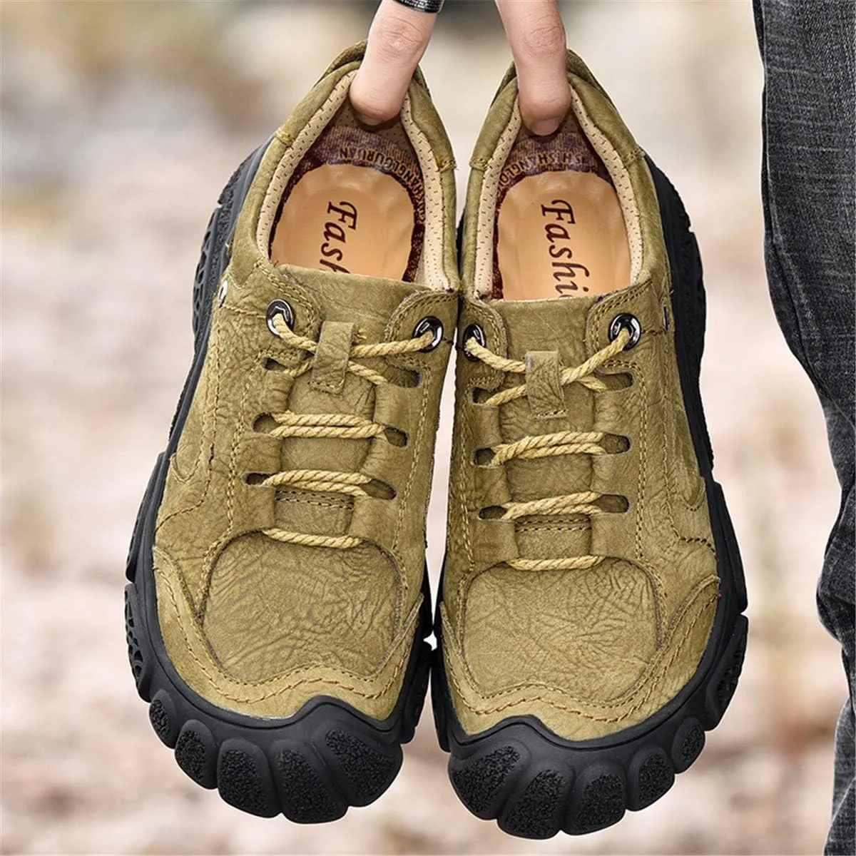 ChicWind Men's Hand Stitching Breathable Hiking Shoes Casual Lace-Up Outdoor Trekking Sneakers