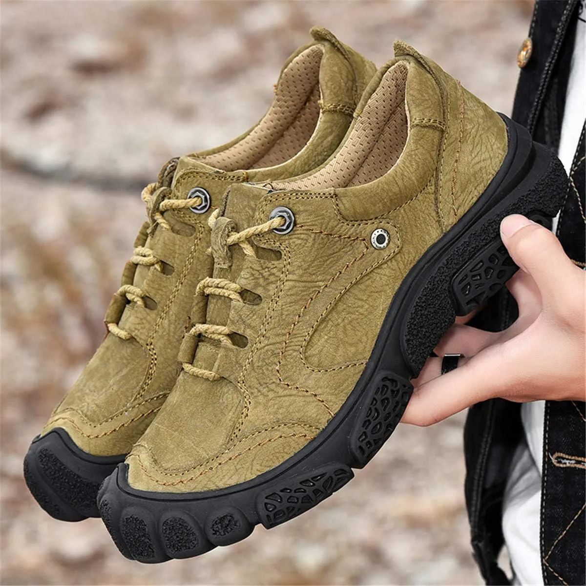 ChicWind Men's Hand Stitching Breathable Hiking Shoes Casual Lace-Up Outdoor Trekking Sneakers