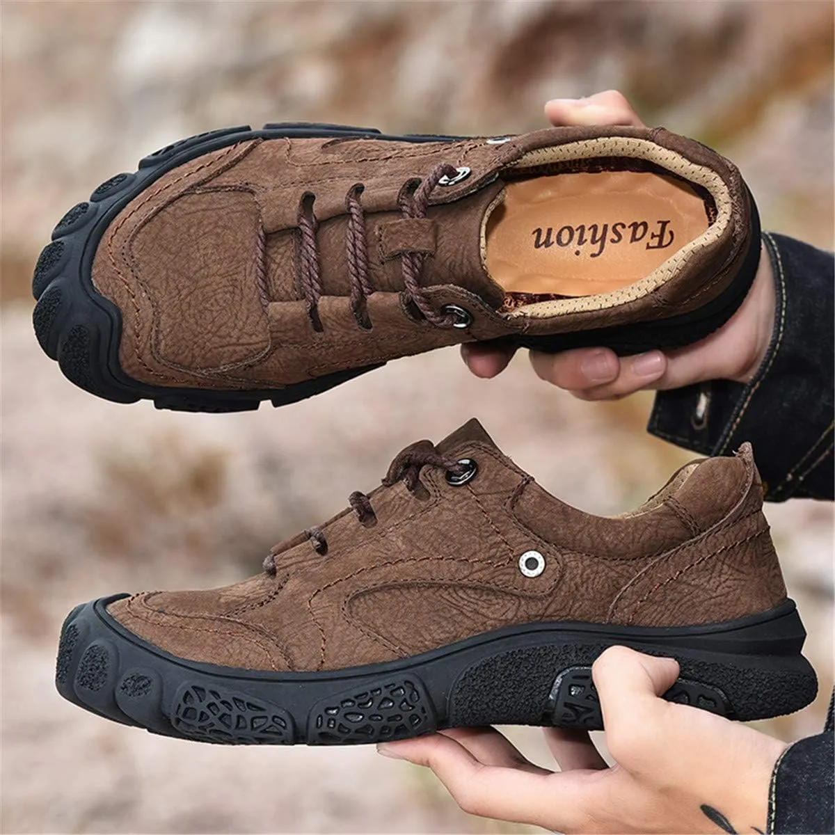 ChicWind Men's Hand Stitching Breathable Hiking Shoes Casual Lace-Up Outdoor Trekking Sneakers