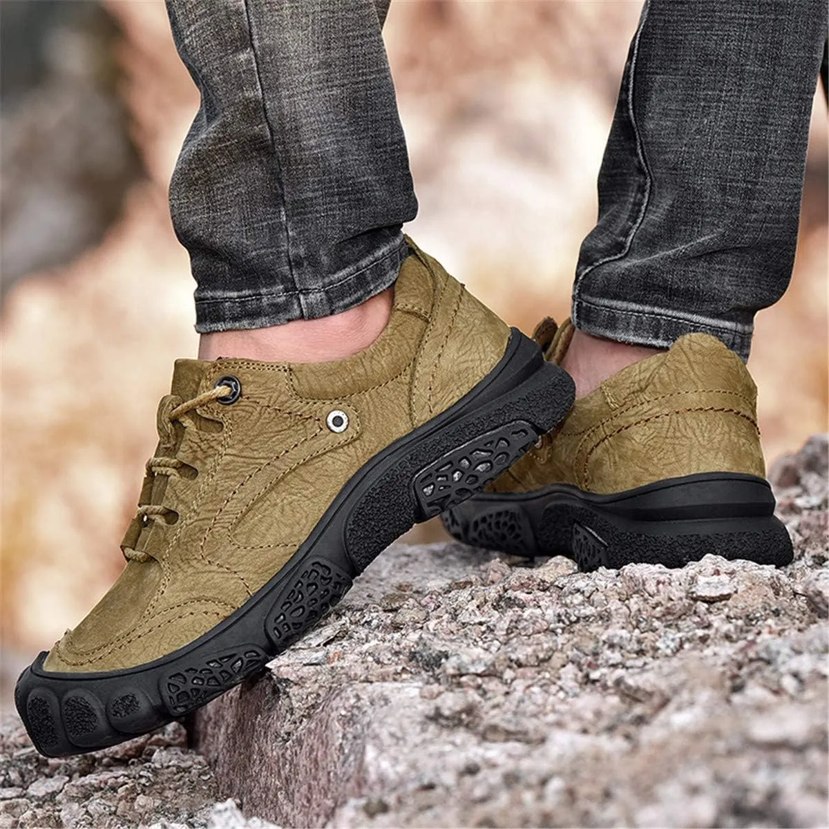 ChicWind Men's Hand Stitching Breathable Hiking Shoes Casual Lace-Up Outdoor Trekking Sneakers