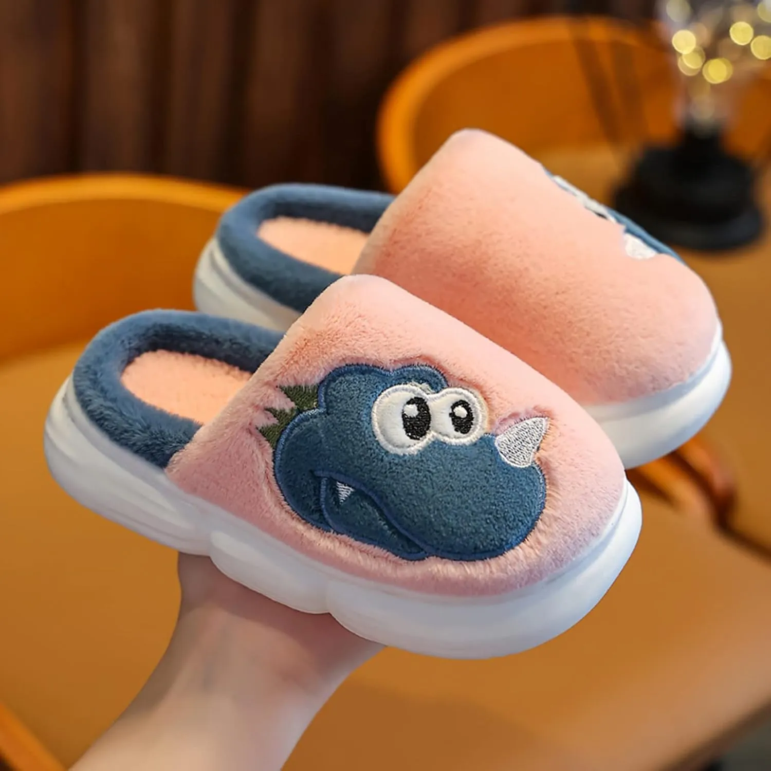Children Cotton Slippers Boys Girls Autumn Winter Warm Wool Slippers Small Medium Children Dinosaur Boys Loafer Slippers
