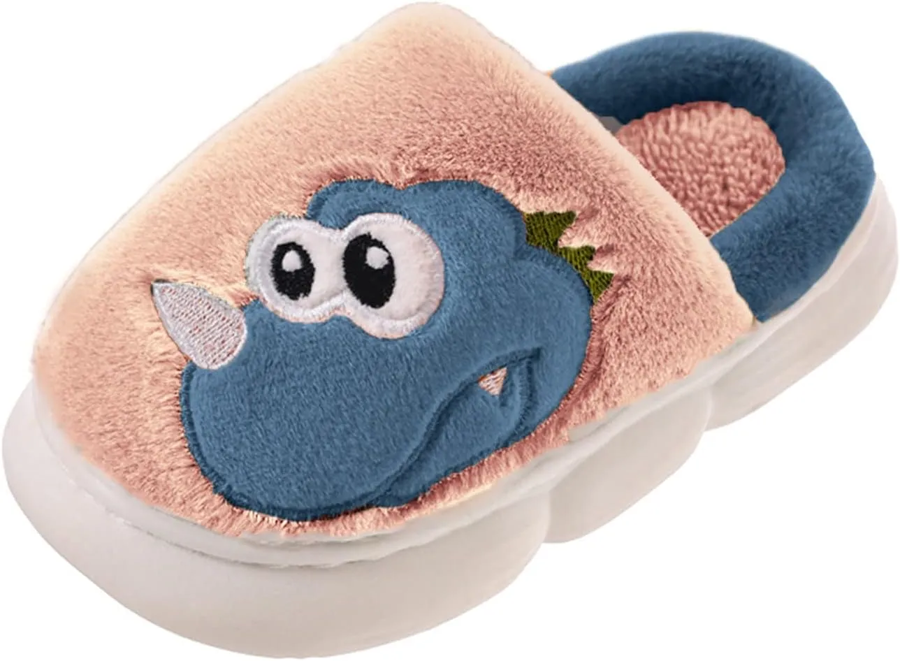 Children Cotton Slippers Boys Girls Autumn Winter Warm Wool Slippers Small Medium Children Dinosaur Boys Loafer Slippers