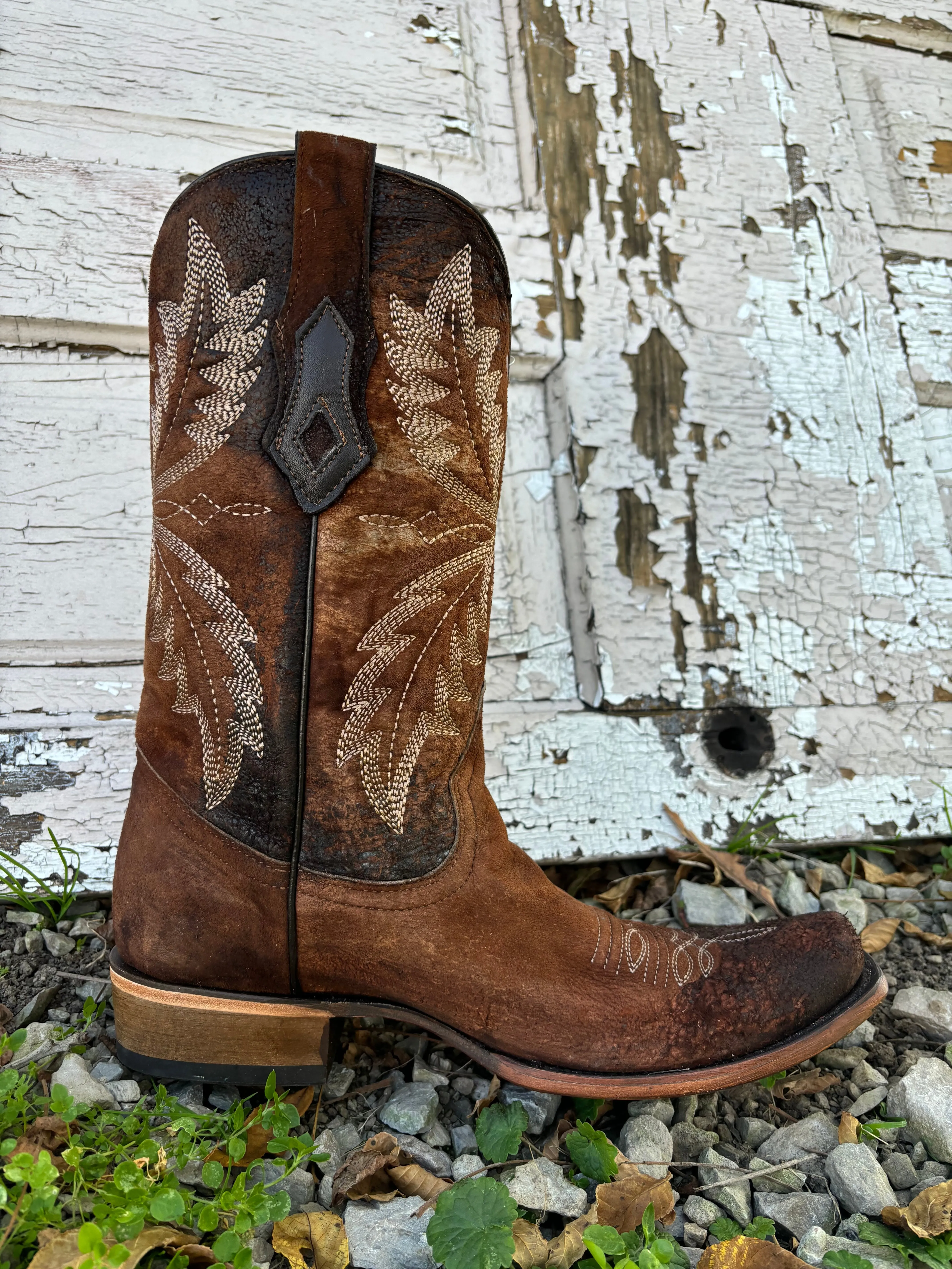 Corral Men's Chocolate Lamb Embroidered Narrow Square Toe Cowboy Boots C4023