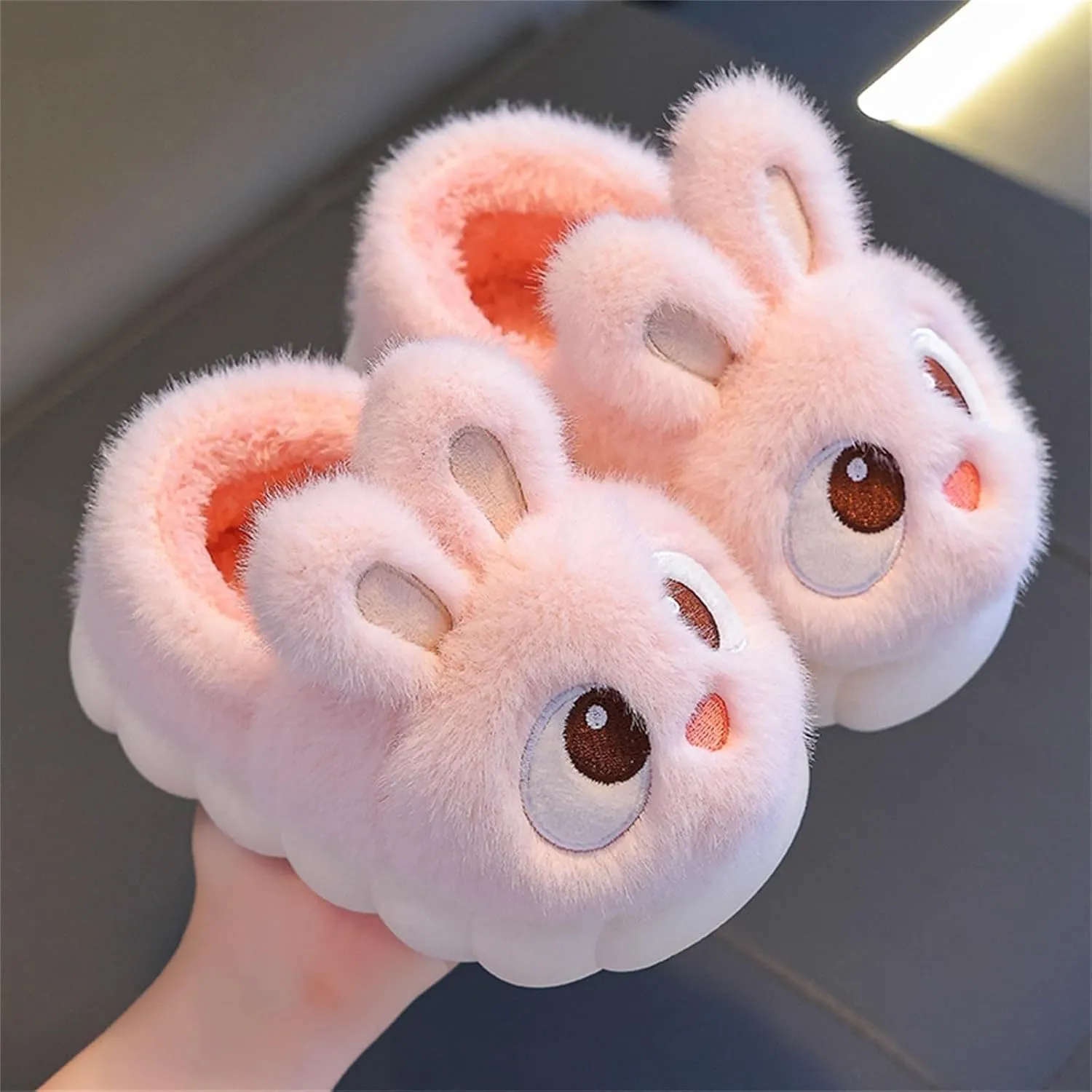 Cute Bunny Boys Girls Winter Slippers Anti Slip Indoor Shoes Cotton Fuzzy Plush Cozy Warm Bedroom Slippers Little Girls