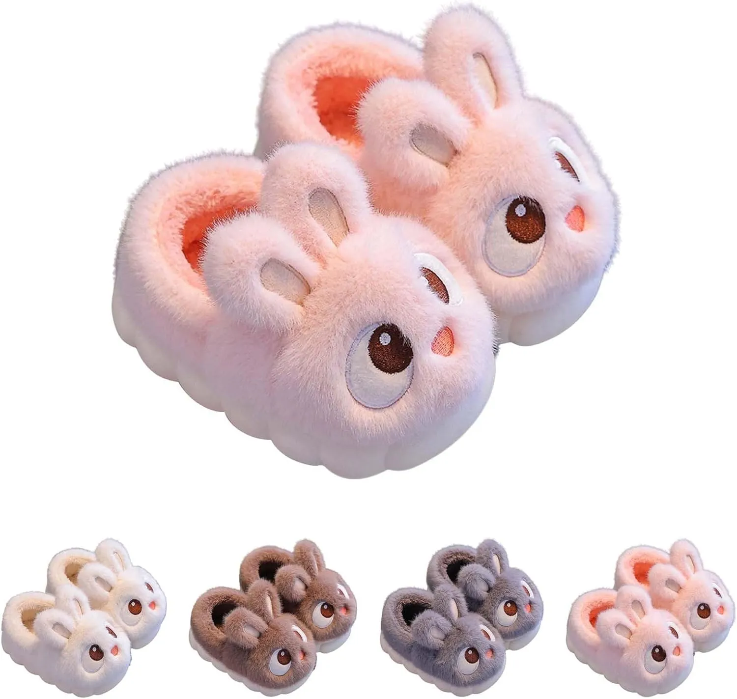 Cute Bunny Boys Girls Winter Slippers Anti Slip Indoor Shoes Cotton Fuzzy Plush Cozy Warm Bedroom Slippers Little Girls