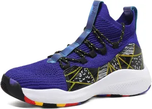 DHAEY Men's Basketball Shoes School Shoes for Boys High Top Outdoor Fashion Sneakers Anti Slip Breathable Cushioning Workout Shoes for Fitness (Color : Purple, Size : 10 Women/8.5 Men)