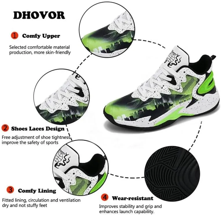 DHOVOR Boys Basketball Shoes Kids Athletic Shoes Fashion Sneakers Non-Slip Tennis Shoes Boys (Big Kid/Little Kid)