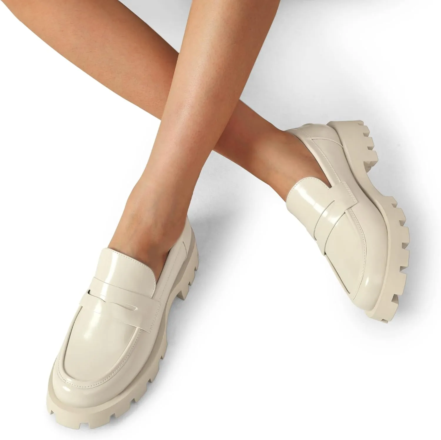 DREAM PAIRS Womens Loafers, Lug Sole Slip On Platform Chunky Penny Loafers for Women Dressy and Work, Business Casual Shoes for Women