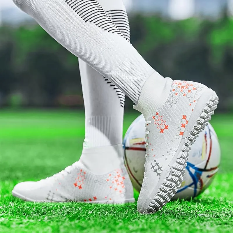 Football Cleats Men, Indoor Outdoor High Top Soccer Shoes Lightweight Resistant Training Boots Breathable Professional Turf Shoes Sport Athletic Ground Football Boots Soccer Cleats for Men