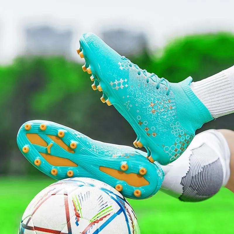 Football Cleats Men, Indoor Outdoor High Top Soccer Shoes Lightweight Resistant Training Boots Breathable Professional Turf Shoes Sport Athletic Ground Football Boots Soccer Cleats for Men