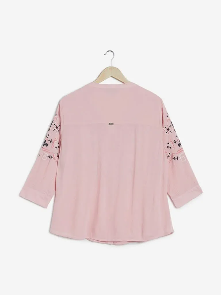 Gia Dusty Pink Patterned Peasant Top