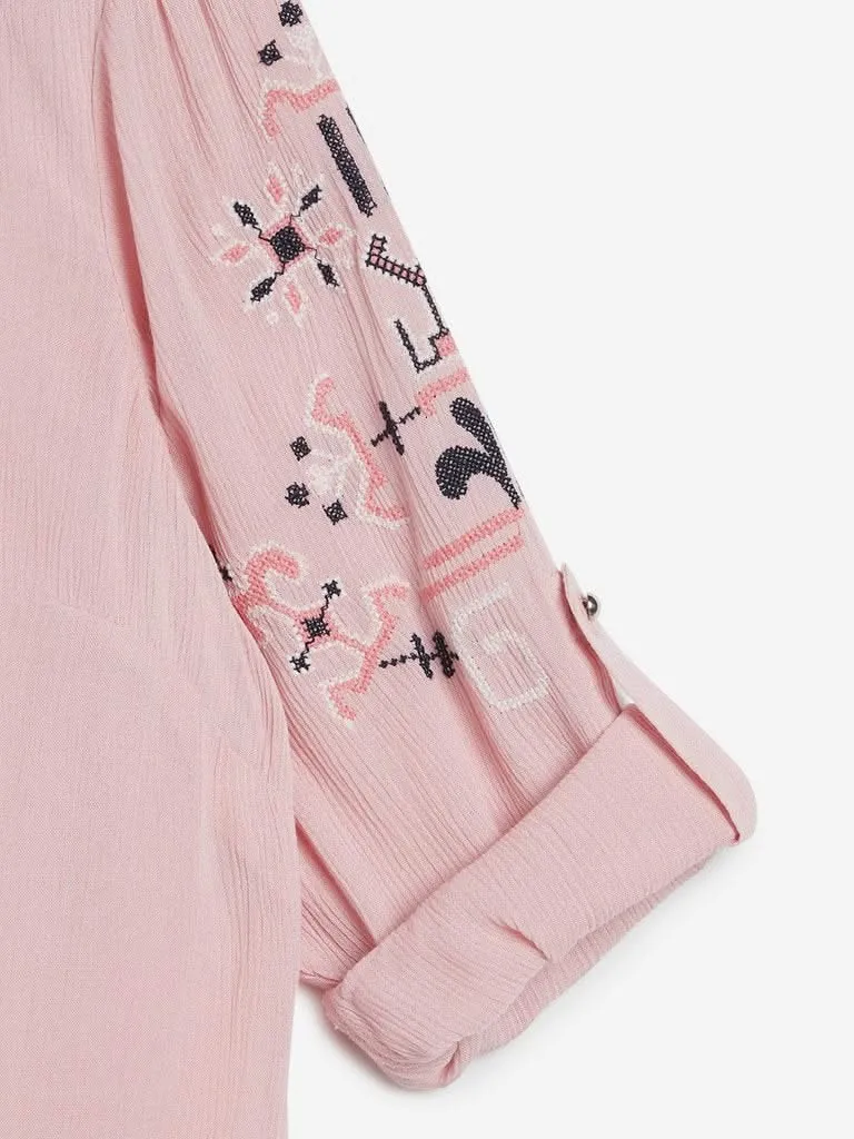 Gia Dusty Pink Patterned Peasant Top