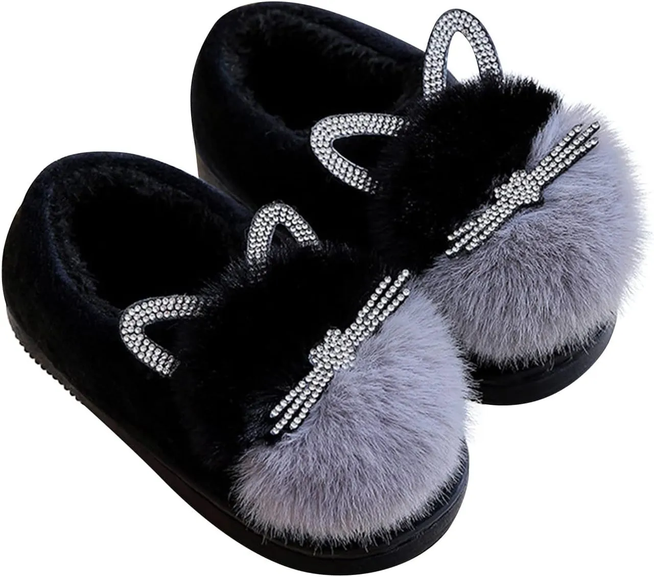 Girls Boys Home Slippers Warm Dinosaur Comfy Fuzzy House Slippers for Toddler Plush Lined Winter Indoor Shoes (Black, 7-8 Years)